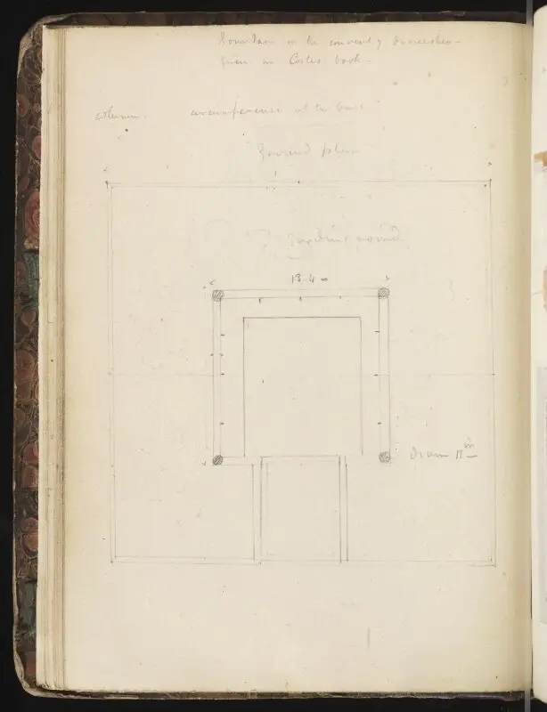 Sketchbook: Plan and section of fountain in the courtyard of the Takiyya of Sultan Mahmud II, Cairo — تصویر رکورد موزهٔ ویکتوریا و آلبرت