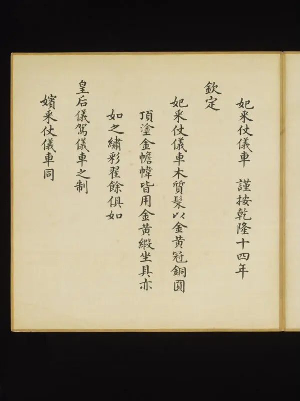 Illustrated manuscript: An illustration of the state carriages carried by the guard of the Imperial concubines of the third rank — تصویر رکورد موزهٔ ویکتوریا و آلبرت