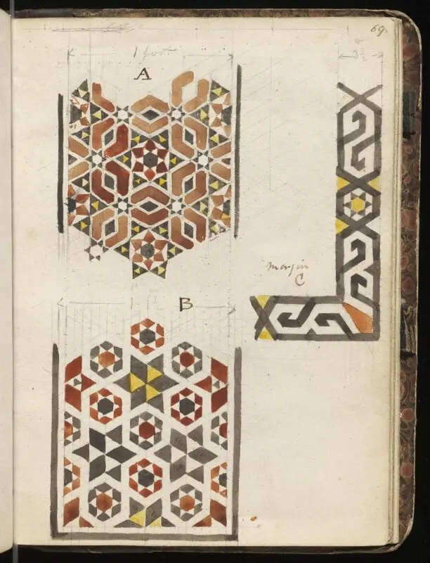 Sketchbook: Marble pavement from the fountain in Bayt al-Shaykh al-Mahdi al-Mufti, Cairo — تصویر رکورد موزهٔ ویکتوریا و آلبرت