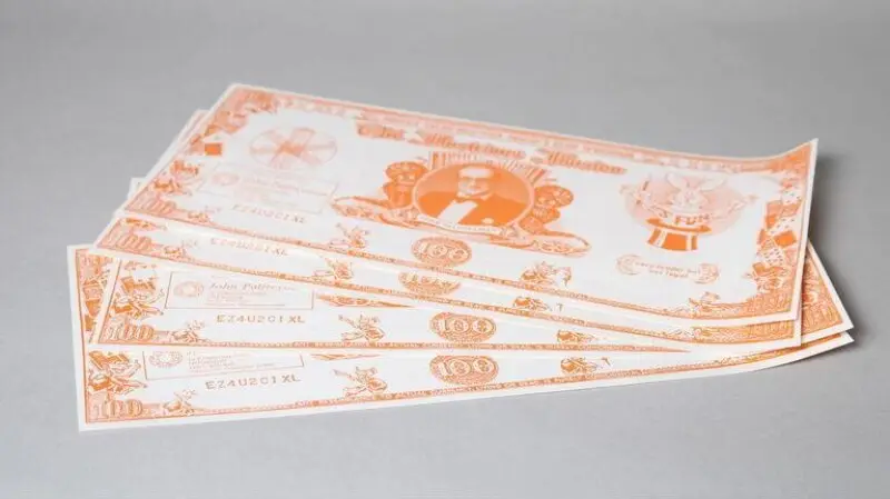 Advertising card: Magician's 'publicity banknote' — تصویر رکورد موزهٔ ویکتوریا و آلبرت