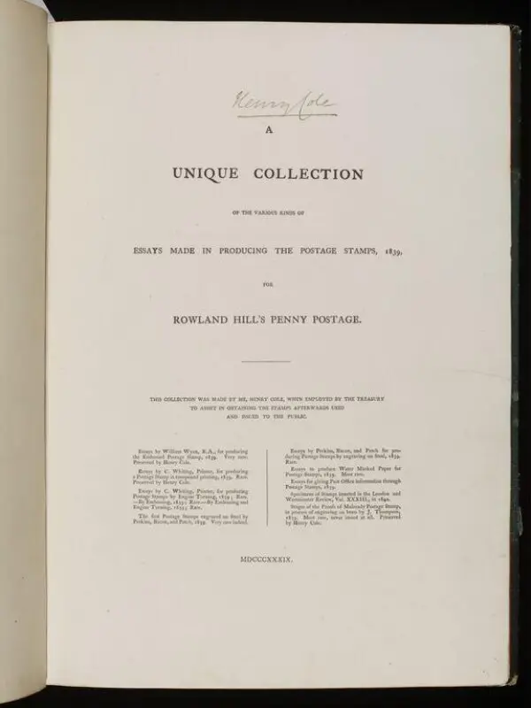 Ephemera: A unique collection of the various kinds of essays made in producing the postage stamps, for Rowland Hill's penny postage — تصویر رکورد موزهٔ ویکتوریا و آلبرت