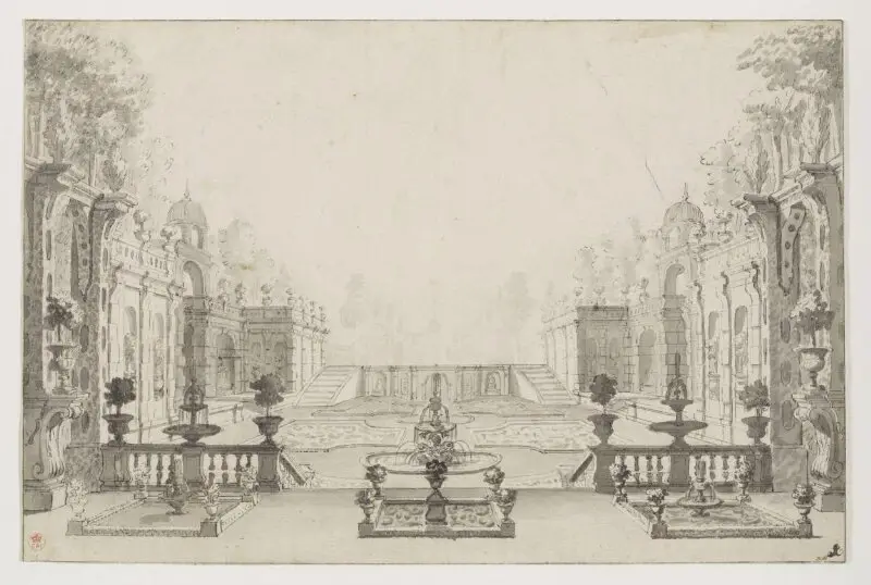 Drawing: A formal garden — تصویر رکورد موزهٔ ویکتوریا و آلبرت