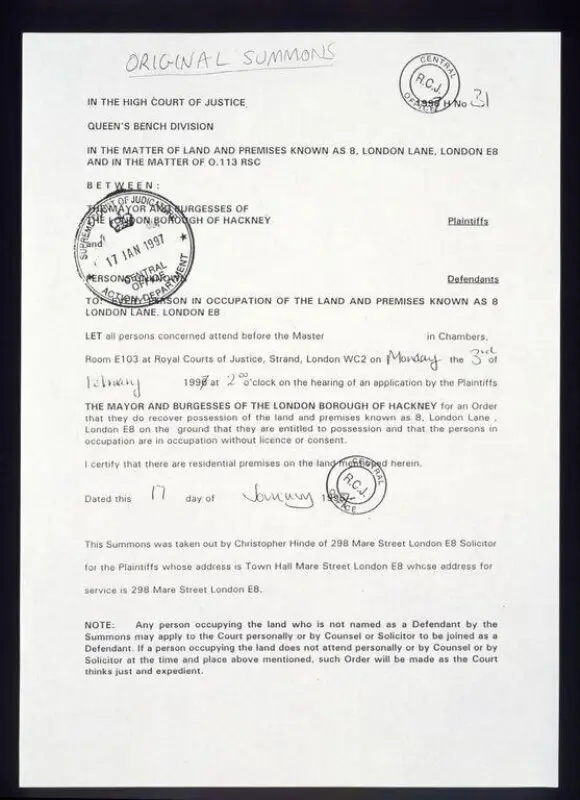 Document: Photocopy of High Court eviction summons — تصویر رکورد موزهٔ ویکتوریا و آلبرت