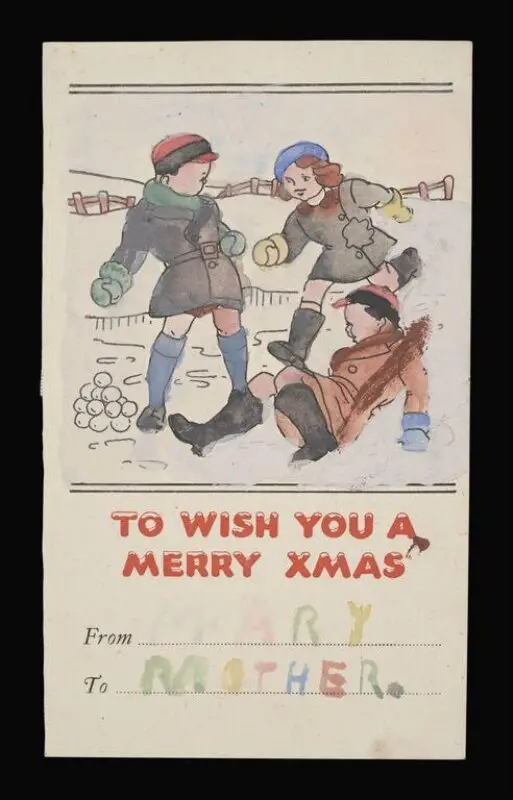Christmas card coloured by a child — تصویر رکورد موزهٔ ویکتوریا و آلبرت