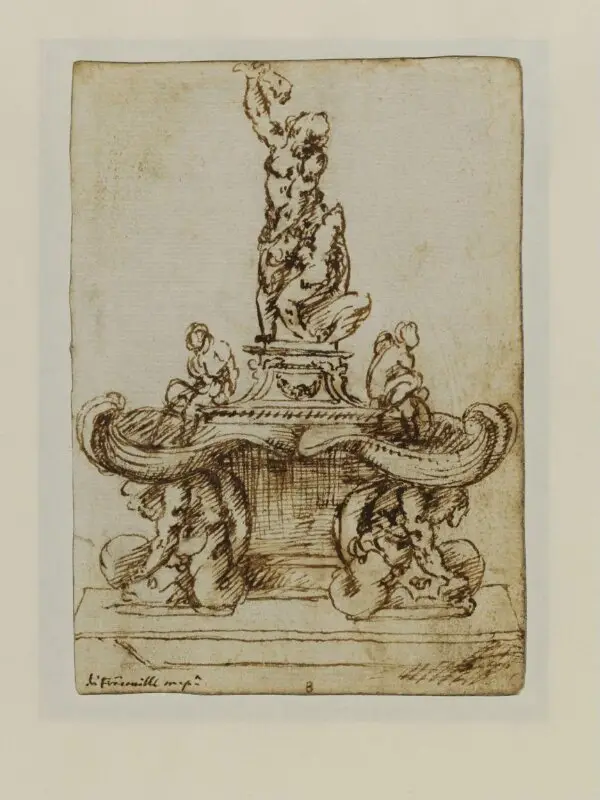 Drawing: Studies for the figures on the fountain of Samson Slaying the Philistine by Giambologna — تصویر رکورد موزهٔ ویکتوریا و آلبرت