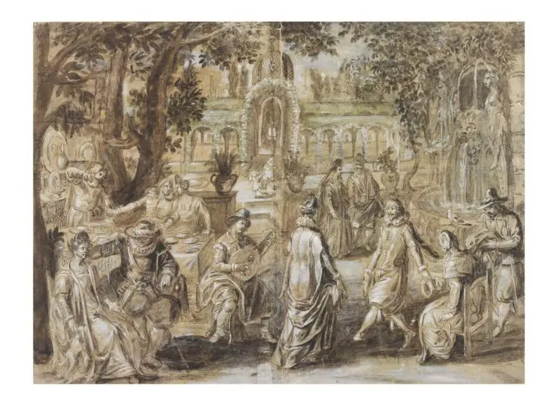 Drawing: An Allegorical Garden Party — تصویر رکورد موزهٔ ویکتوریا و آلبرت