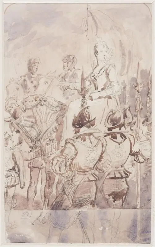 Drawing: Queen Elizabeth riding to Tilbury — تصویر رکورد موزهٔ ویکتوریا و آلبرت