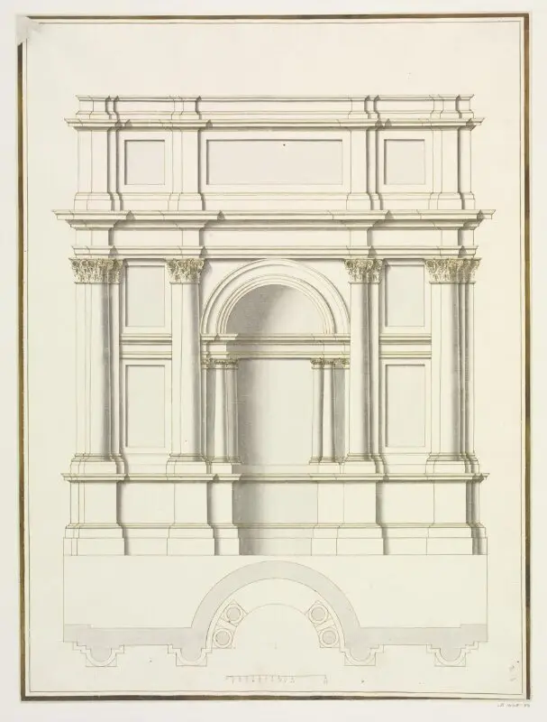 drawing: Elevation of Palazzo Conti di Poli (Trevi Fountain), Rome — تصویر رکورد موزهٔ ویکتوریا و آلبرت