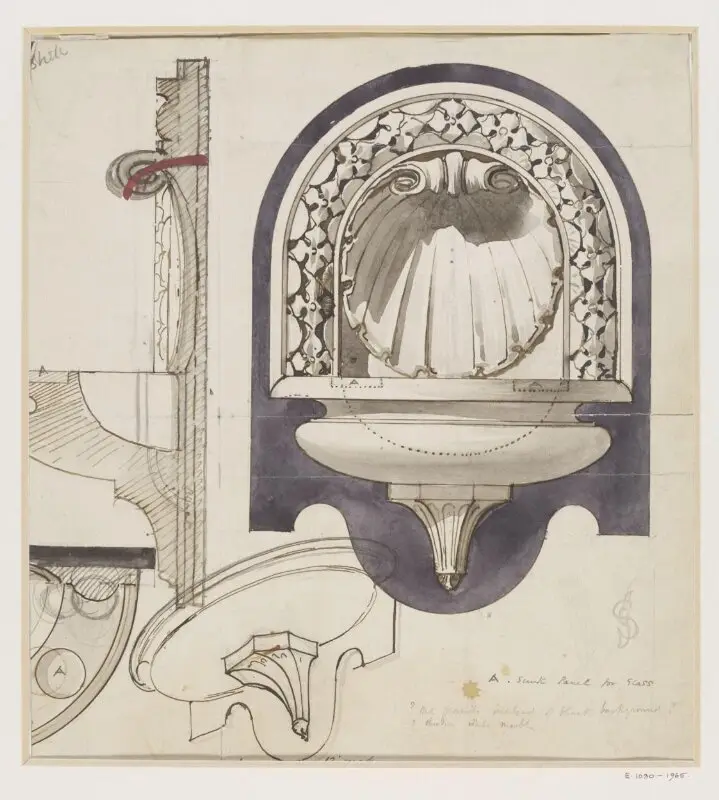 Drawing: Design for a wall drinking fountain — تصویر رکورد موزهٔ ویکتوریا و آلبرت