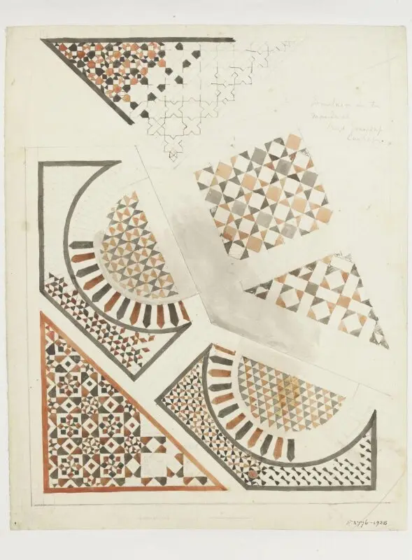 Drawing: Marble details of reception room fountain in Bayt Yusuf Kashif, Cairo — تصویر رکورد موزهٔ ویکتوریا و آلبرت