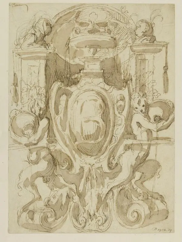Drawing: Design for a fountain — تصویر رکورد موزهٔ ویکتوریا و آلبرت