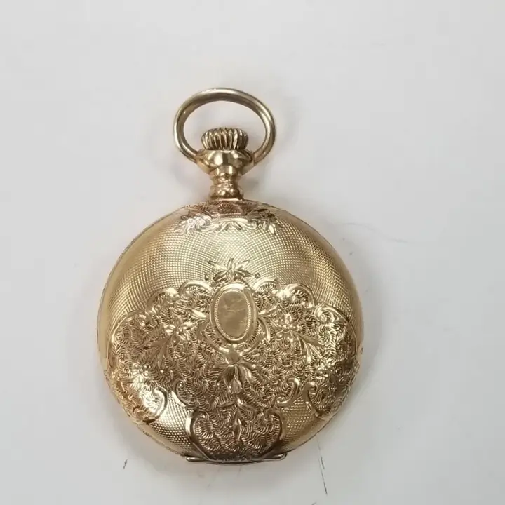 14k yellow gold American Waltham hand engraved pocket watch with white dial – 1900 — عکس ۳ از رکورد آرشیو WatchMuseum