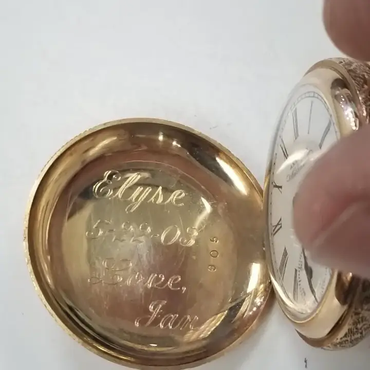 14k yellow gold American Waltham hand engraved pocket watch with white dial – 1900 — عکس ۴ از رکورد آرشیو WatchMuseum