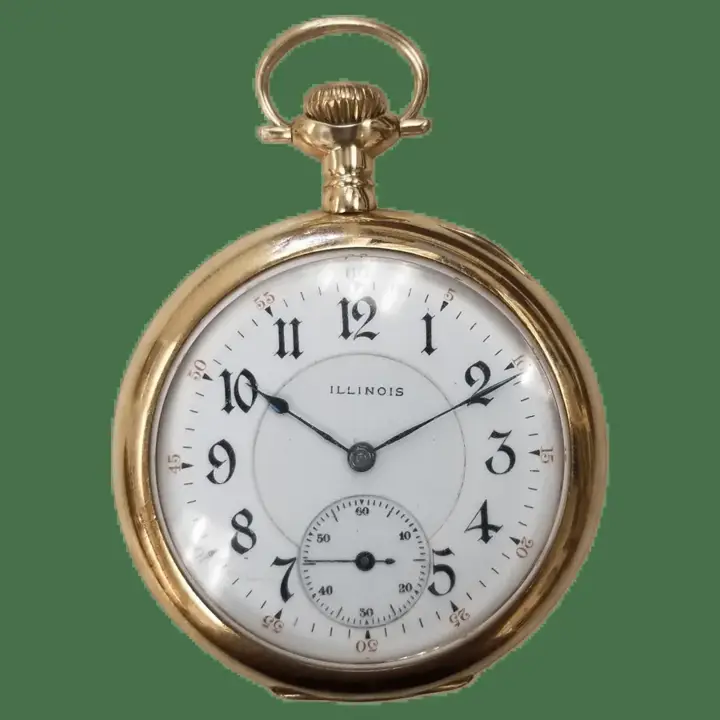 14k Yellow Gold Illinois Hand Engraved Pocket Watch with White Dial – 1900 — عکس ۱ از رکورد آرشیو WatchMuseum