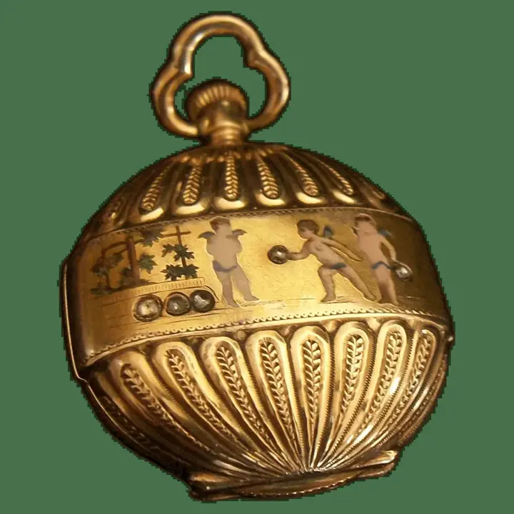 14k Gold Pendant Watch, Enamel Putti & Diamonds, Switzerland – 1870 — عکس ۱ از رکورد آرشیو WatchMuseum