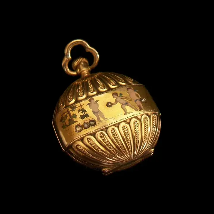 14k Gold Pendant Watch, Enamel Putti & Diamonds, Switzerland – 1870 — عکس ۳ از رکورد آرشیو WatchMuseum