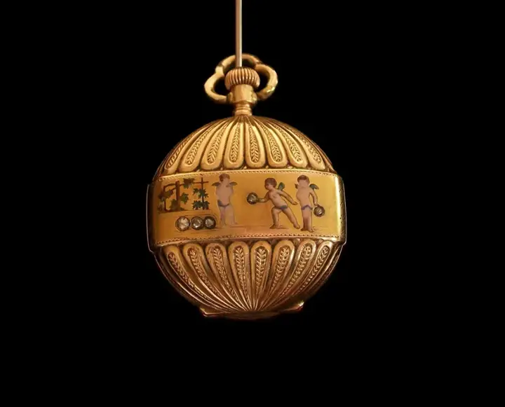 14k Gold Pendant Watch, Enamel Putti & Diamonds, Switzerland – 1870 — عکس ۴ از رکورد آرشیو WatchMuseum