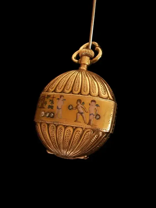 14k Gold Pendant Watch, Enamel Putti & Diamonds, Switzerland – 1870 — عکس ۶ از رکورد آرشیو WatchMuseum