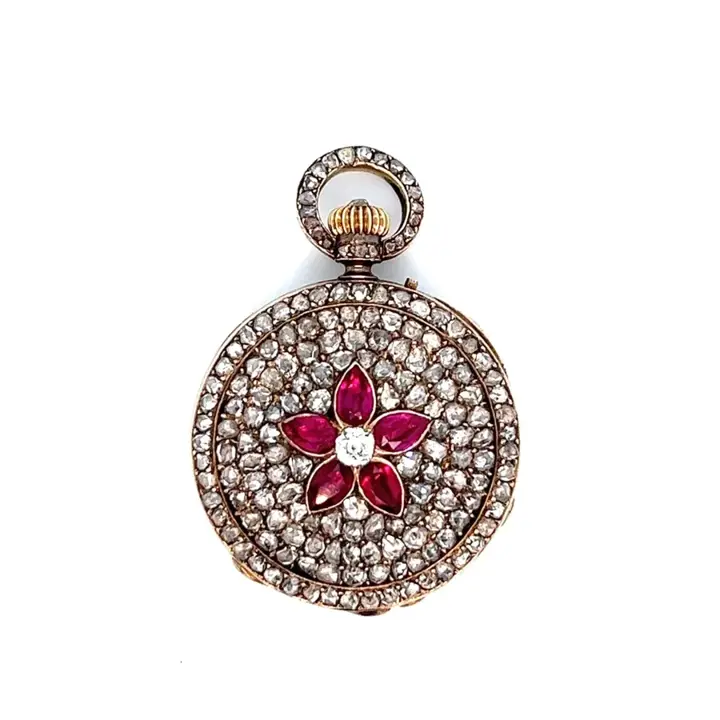 Antique Ruby Diamond Pendant Watch – 1880 — عکس ۲ از رکورد آرشیو WatchMuseum