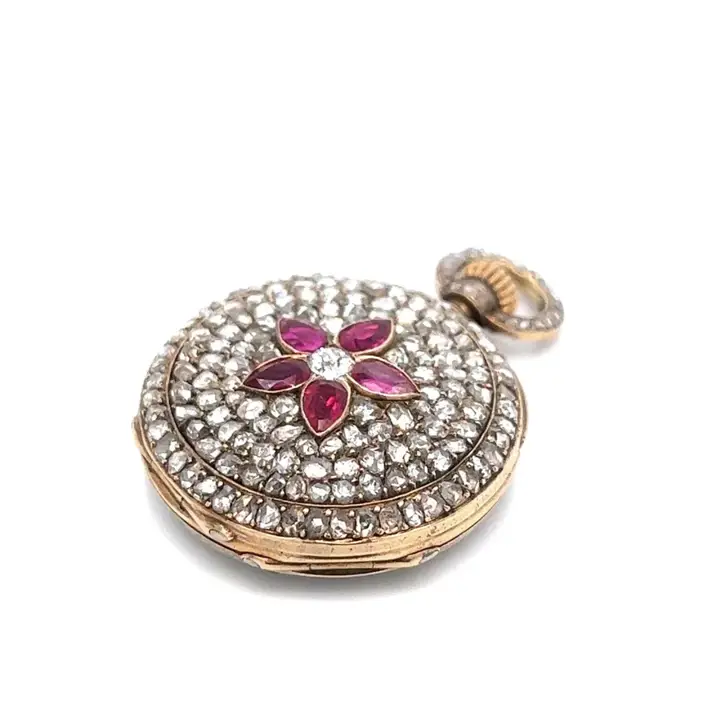 Antique Ruby Diamond Pendant Watch – 1880 — عکس ۴ از رکورد آرشیو WatchMuseum