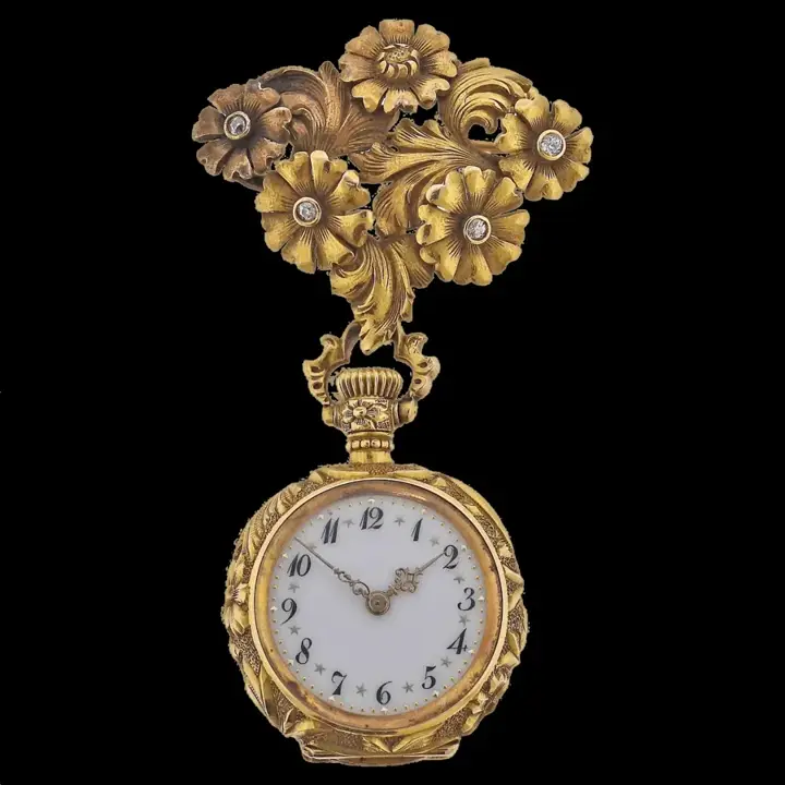 Art Nouveau Gold Diamond Lapel Pocket Watch – 19th Century — عکس ۱ از رکورد آرشیو WatchMuseum