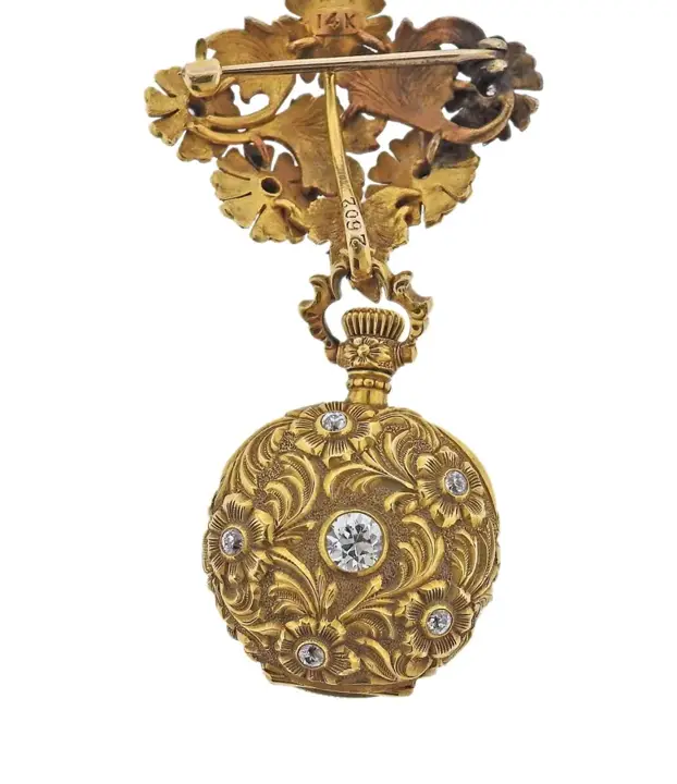 Art Nouveau Gold Diamond Lapel Pocket Watch – 19th Century — عکس ۲ از رکورد آرشیو WatchMuseum