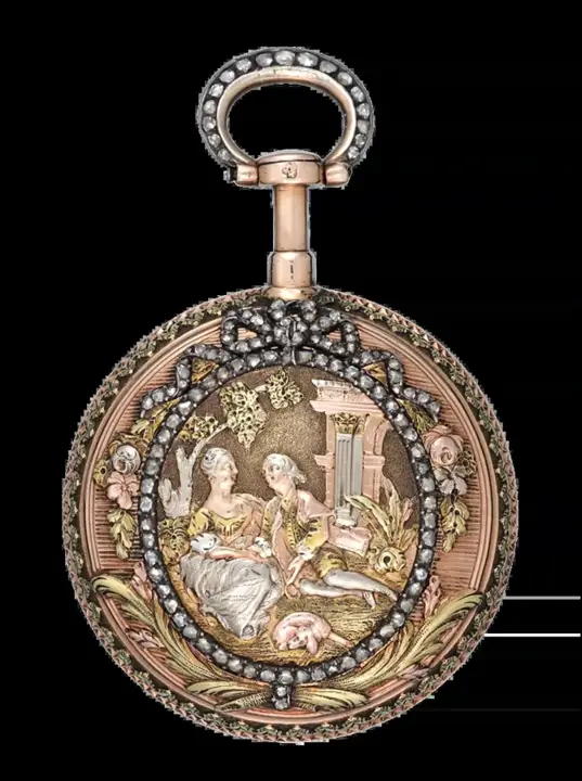 DIAMOND SET GOLD FRENCH QUARTER REPEATING CYLINDER – 1774 — عکس ۱ از رکورد آرشیو WatchMuseum