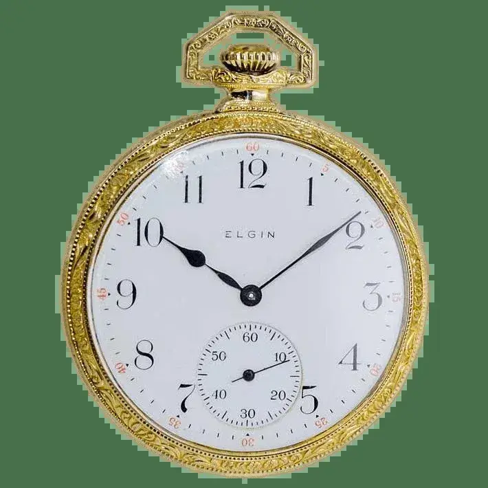Elgin Yellow Gold Filled Art Deco Hand Engraved Pocket Watch – 1918 — عکس ۱ از رکورد آرشیو WatchMuseum