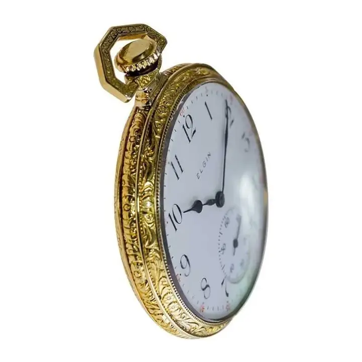 Elgin Yellow Gold Filled Art Deco Hand Engraved Pocket Watch – 1918 — عکس ۶ از رکورد آرشیو WatchMuseum
