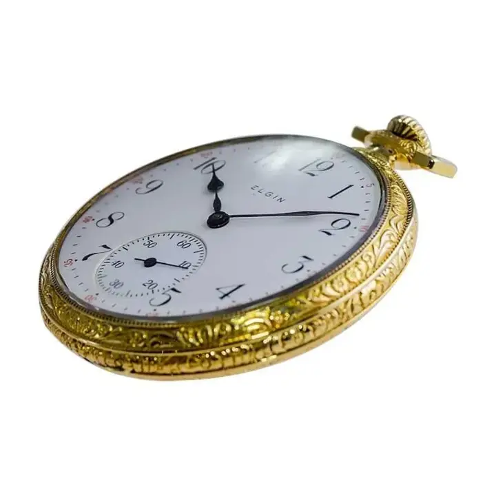 Elgin Yellow Gold Filled Art Deco Hand Engraved Pocket Watch – 1918 — عکس ۷ از رکورد آرشیو WatchMuseum