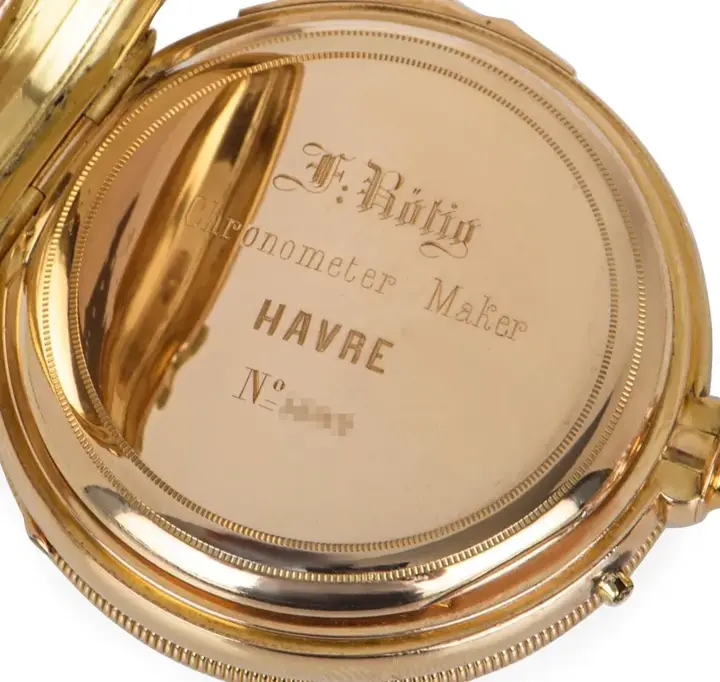 F. Rotig Havre Gold Quarter Repeating Calendar Pocket Watch – 1880 — عکس ۴ از رکورد آرشیو WatchMuseum