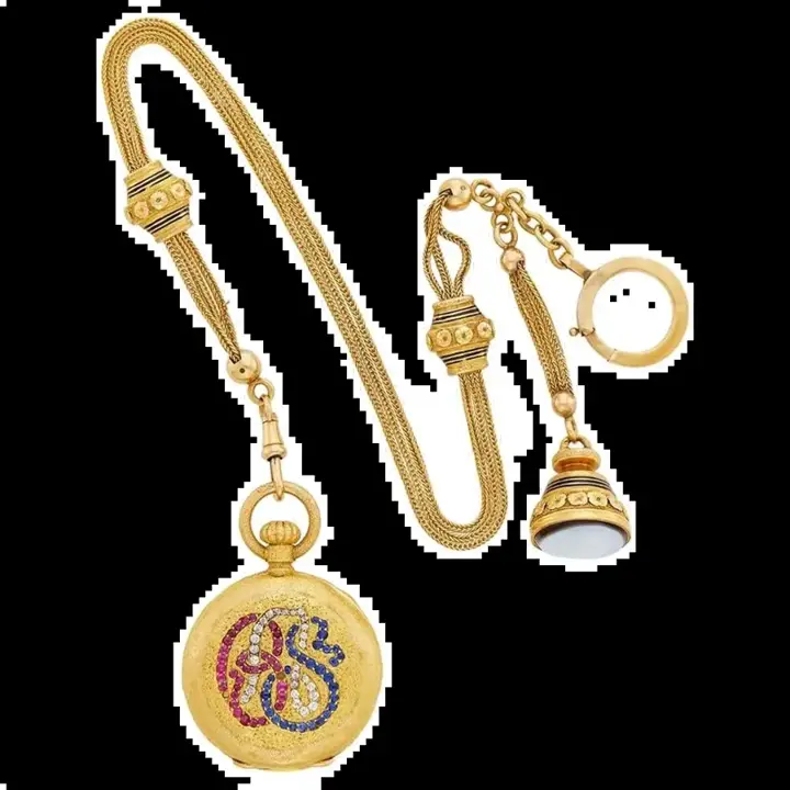 French 18 Karat Gold Semi Pocket Watch Agate Fob – 19th Century — عکس ۱ از رکورد آرشیو WatchMuseum