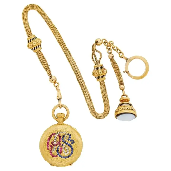 French 18 Karat Gold Semi Pocket Watch Agate Fob – 19th Century — عکس ۴ از رکورد آرشیو WatchMuseum