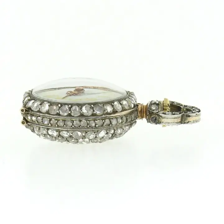 French 18k Gold 3.25ctw Rose Cut Diamond Covered Pocket Watch Pendant – 1870 — عکس ۳ از رکورد آرشیو WatchMuseum