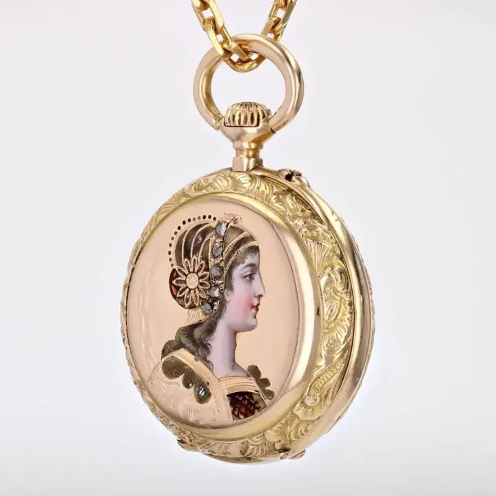 French 18 Karat Yellow Gold Enamelled Pocket Watch – Circa 1900s — عکس ۷ از رکورد آرشیو WatchMuseum