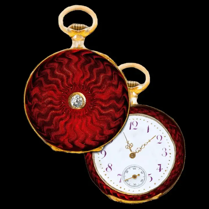 French Art Nouveau Rose Diamond Zig Zag Enamel Pendant Lapel Pocket Watch – 1880 — عکس ۱ از رکورد آرشیو WatchMuseum