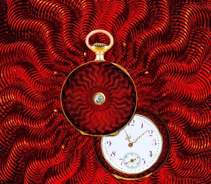 French Art Nouveau Rose Diamond Zig Zag Enamel Pendant Lapel Pocket Watch – 1880 — عکس ۲ از رکورد آرشیو WatchMuseum