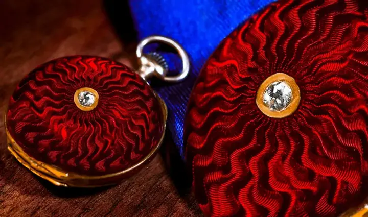 French Art Nouveau Rose Diamond Zig Zag Enamel Pendant Lapel Pocket Watch – 1880 — عکس ۴ از رکورد آرشیو WatchMuseum