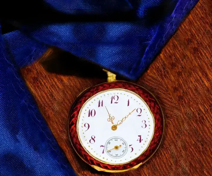 French Art Nouveau Rose Diamond Zig Zag Enamel Pendant Lapel Pocket Watch – 1880 — عکس ۵ از رکورد آرشیو WatchMuseum