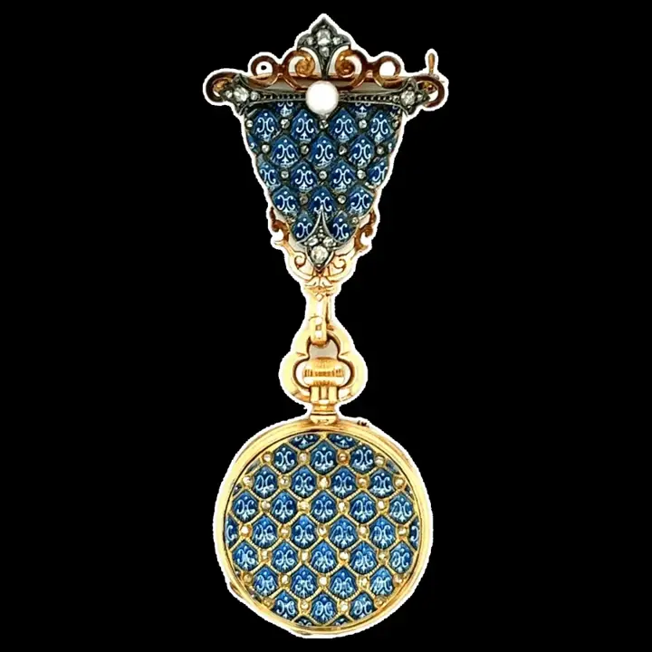 French Blue Enamel Diamond Pendant Watch – 1880s — عکس ۱ از رکورد آرشیو WatchMuseum