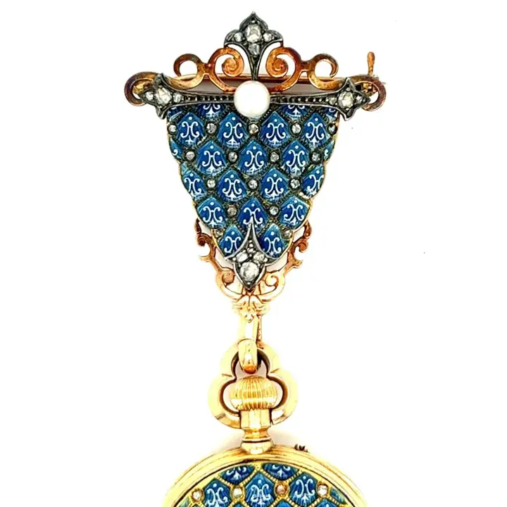 French Blue Enamel Diamond Pendant Watch – 1880s — عکس ۲ از رکورد آرشیو WatchMuseum