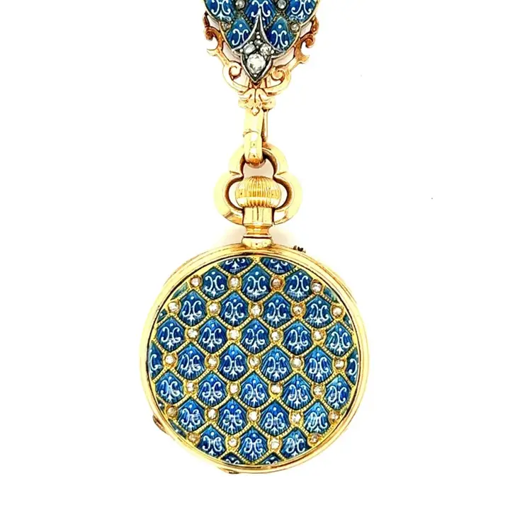 French Blue Enamel Diamond Pendant Watch – 1880s — عکس ۳ از رکورد آرشیو WatchMuseum
