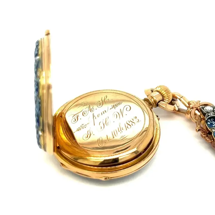 French Blue Enamel Diamond Pendant Watch – 1880s — عکس ۶ از رکورد آرشیو WatchMuseum