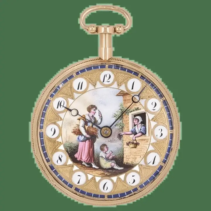 French Rose Gold Verge Quarter Repeater Pocket Watch Painted Enamel Dial – 19th Century — عکس ۱ از رکورد آرشیو WatchMuseum