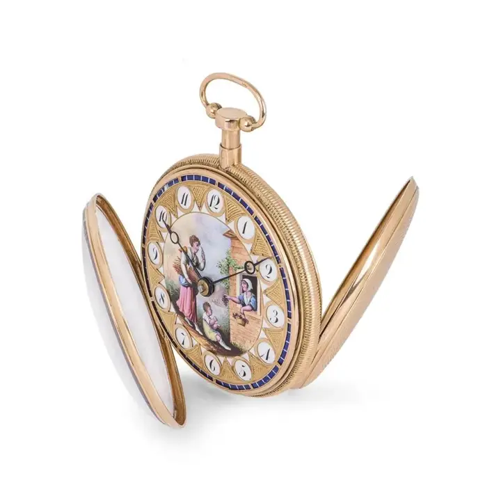 French Rose Gold Verge Quarter Repeater Pocket Watch Painted Enamel Dial – 19th Century — عکس ۲ از رکورد آرشیو WatchMuseum