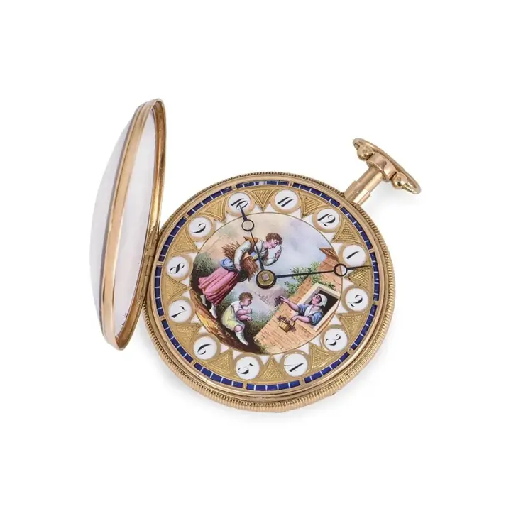 French Rose Gold Verge Quarter Repeater Pocket Watch Painted Enamel Dial – 19th Century — عکس ۳ از رکورد آرشیو WatchMuseum
