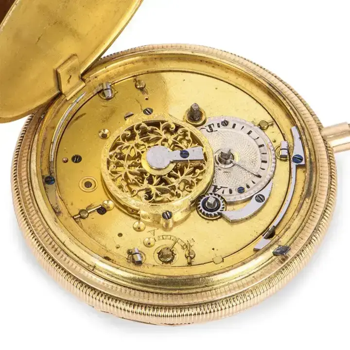 French Rose Gold Verge Quarter Repeater Pocket Watch Painted Enamel Dial – 19th Century — عکس ۶ از رکورد آرشیو WatchMuseum