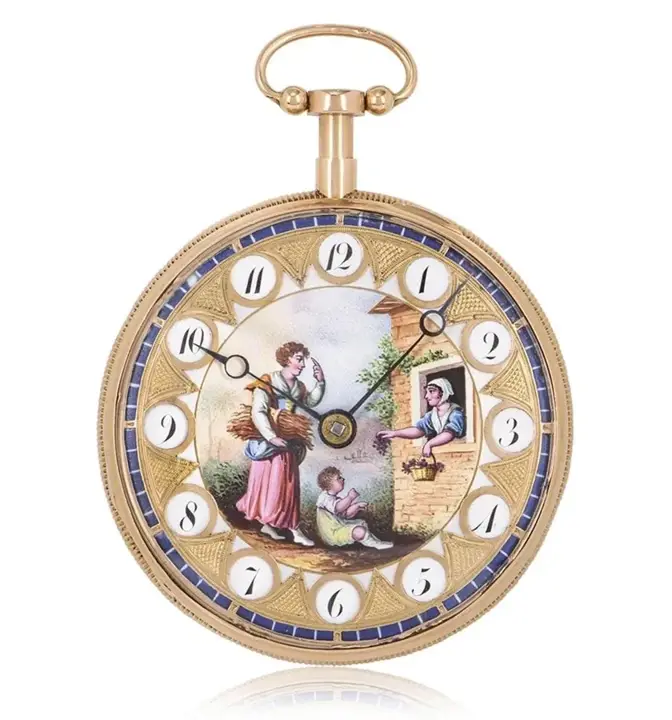 French Rose Gold Verge Quarter Repeater Pocket Watch Painted Enamel Dial – 19th Century — عکس ۷ از رکورد آرشیو WatchMuseum