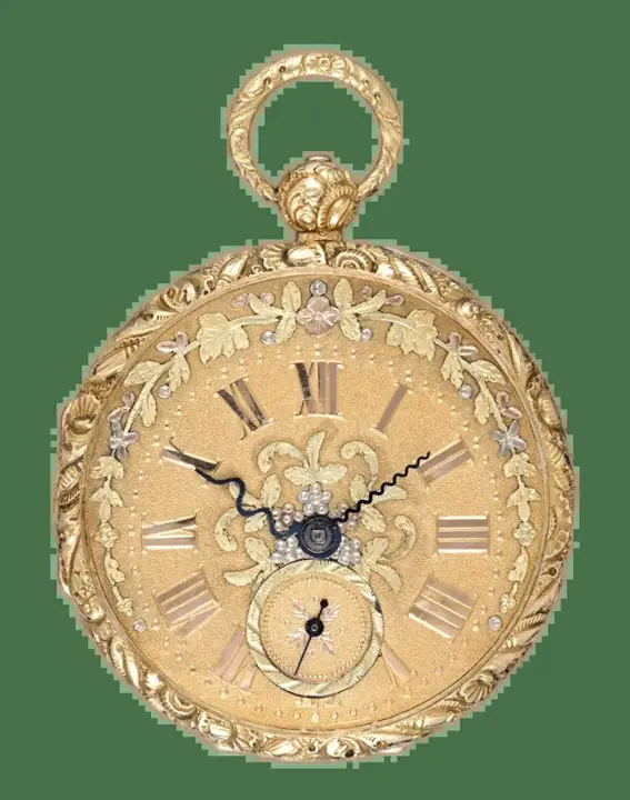 GOLD SWISS VERGE WITH OFFSET DECORATIVE GOLD DIAL – Circa 1820 — عکس ۱ از رکورد آرشیو WatchMuseum