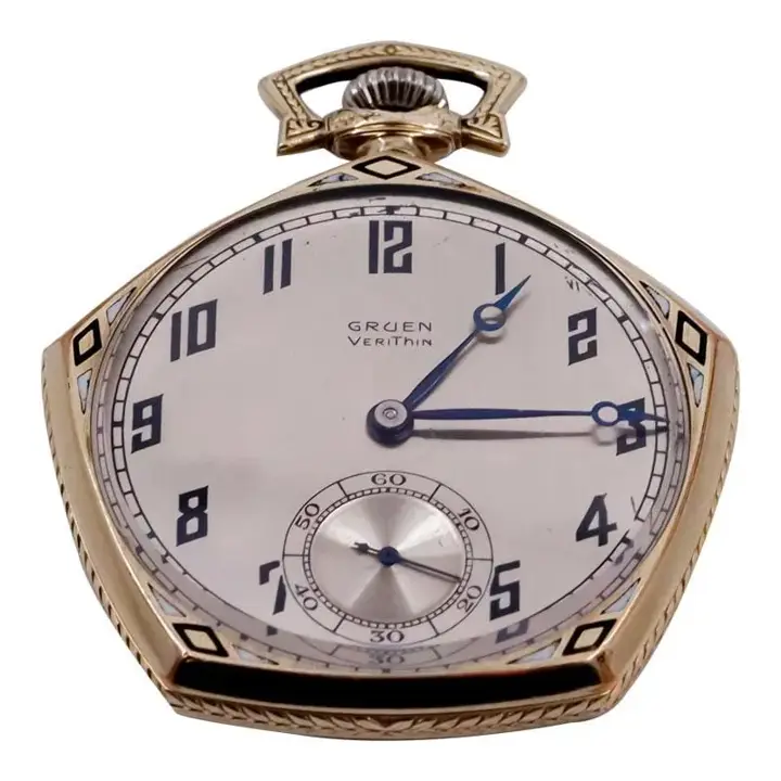 Gruen Yellow Gold Filled Art Deco Pocket Watch with Original Stern Dial – 1920”s — عکس ۲ از رکورد آرشیو WatchMuseum